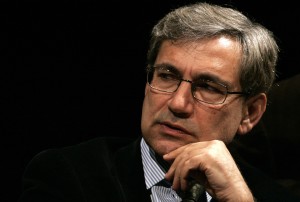 Hamburg, GERMANY: Turkish Nobel literature laureate Orhan Pamuk gestures during a reading at the Schauspielhaus theatre in Hamburg, northern Germany, 02 May 2007. Pamuk began his book tour in Germany after cancelling a trip earlier this year reportedly due to death threats. AFP PHOTO DDP/ROLAND MAGUNIA GERMANY OUT (Photo credit should read ROLAND MAGUNIA/AFP/Getty Images)